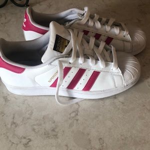 Adidas Superstar with pink stripe, Size 6, lightly worn